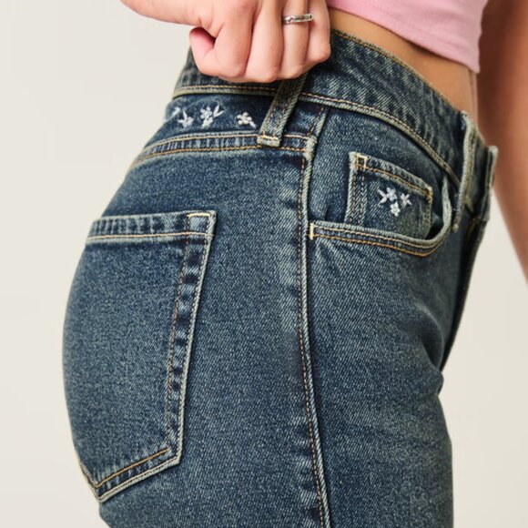 NEW NWT! HOLLISTER HIGH-RISE FLARE JEANS EMBROIDERED FLORALS STRETCH DENIM sz 31 - Picture 2 of 7